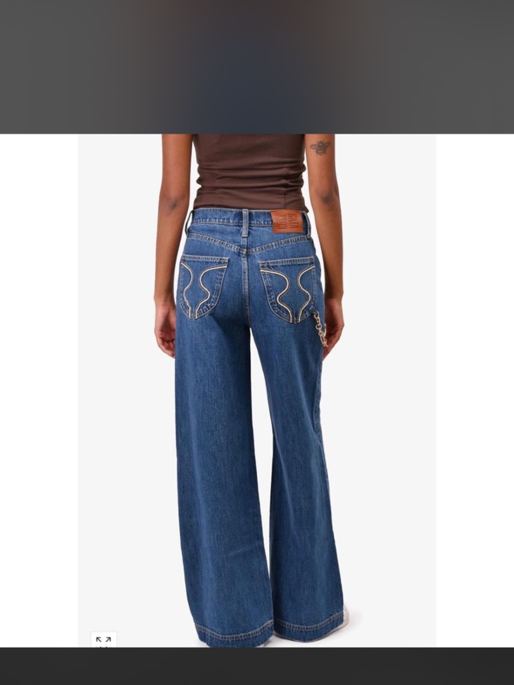 GAP Cult Gaia Dark Blue Wide-Leg Embroidered Pocket Jean